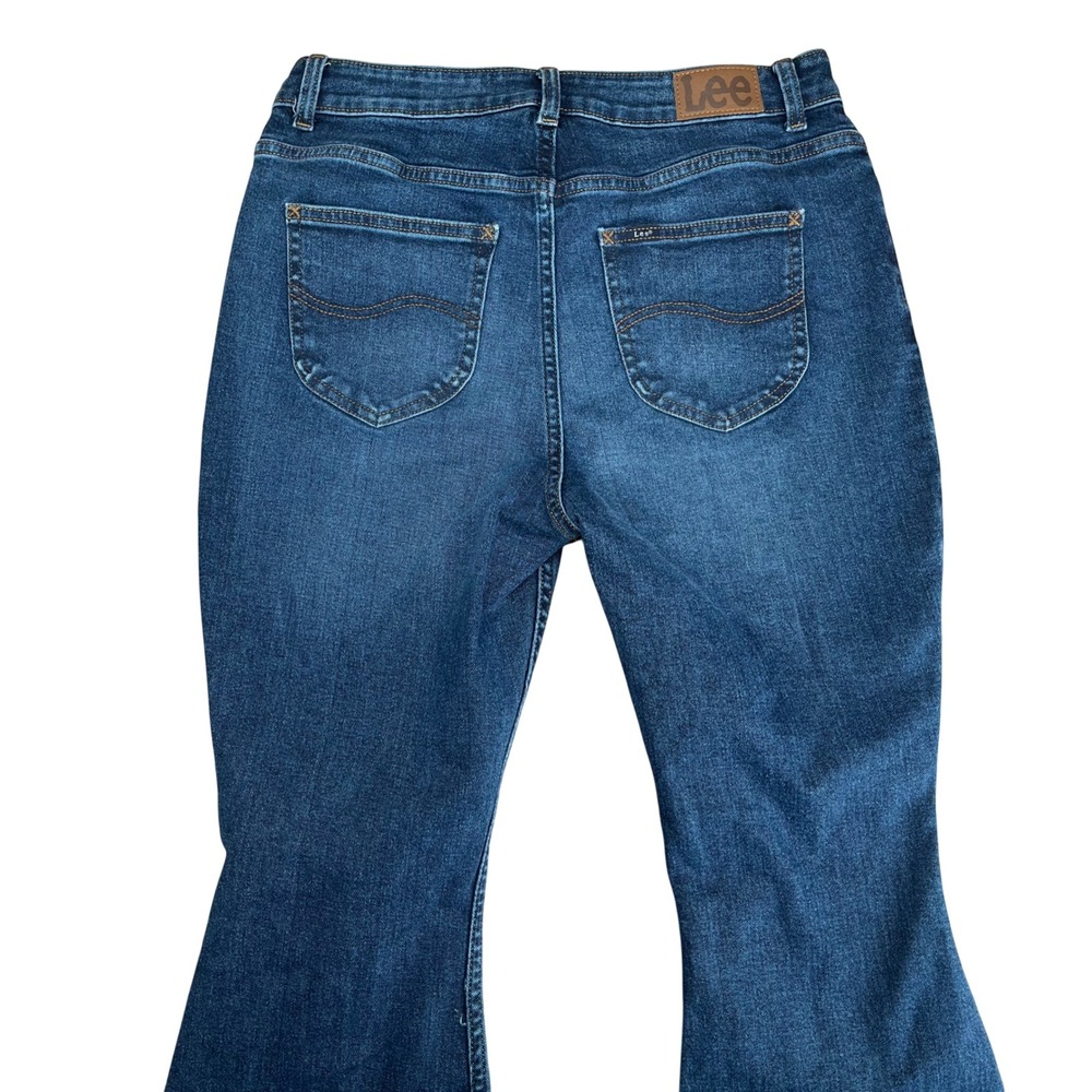 Lee Heritage Flare Jeans Womens 10 Blue High Rise Slim Fit Y2K - Picture 4 of 8